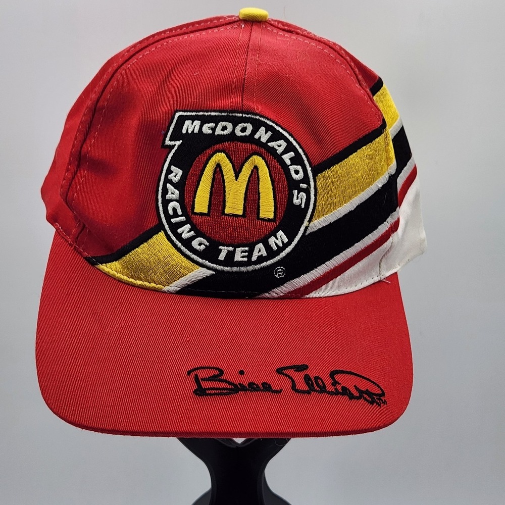 Vtg McDonald's Racing Team #94 Bill Elliott Snapback Hat‎ Red Yellow Stripe